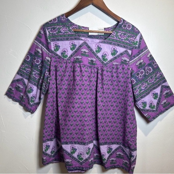 Vermont Country Store Tops - Purple block print shirt